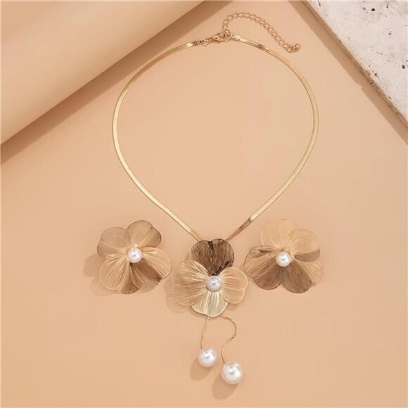 Gold Jewelry Sets for Women, Gold Floral Necklace and Earring Set - Picture 4 of 7
